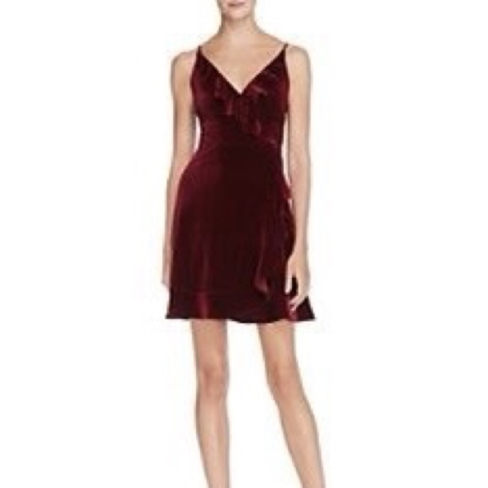 Aqua Red Velvet Ruffled Dress
